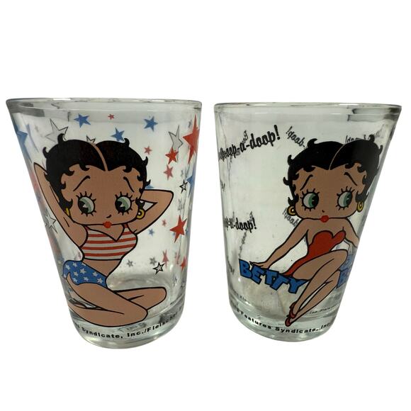 Vintage 90s Betty Boop Shot Glass Set Red White Blue Stars Boop-oop-a-doop - Picture 1 of 3